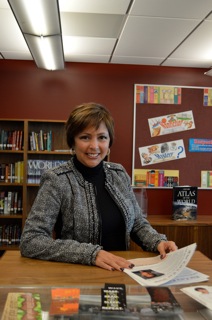 Mrs. Clarke uses the new media center to get work done.