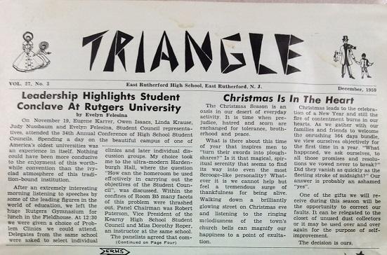 The answer to the name of the East Rutherford High School newspaper is Triangle