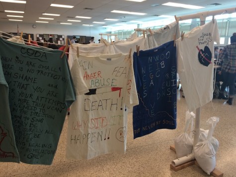 Becton cafeteria displays The Clothesline Project