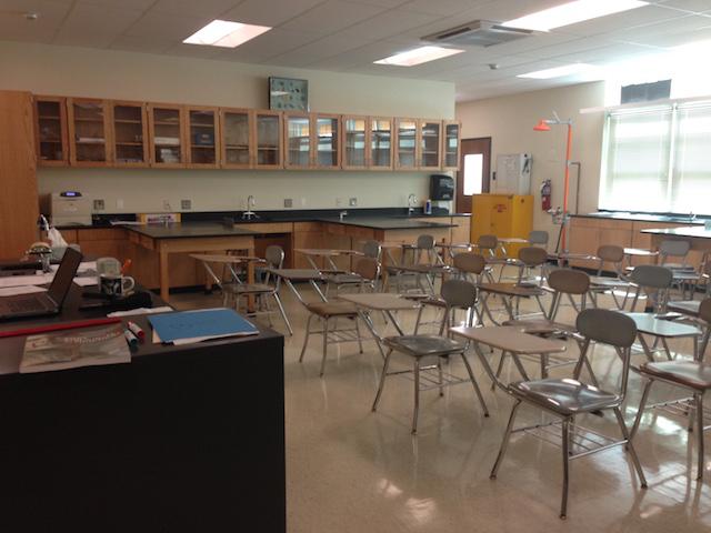 The brand new science classrooms allow students to perform group experiments.