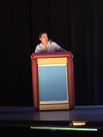 Sophomore Tyler Koch during his Jeopardy act