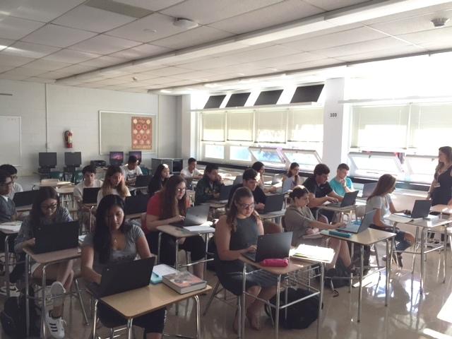 Mrs. Bonannos Italian III Honors class uses Chromebooks to access Google Classroom during instruction time.