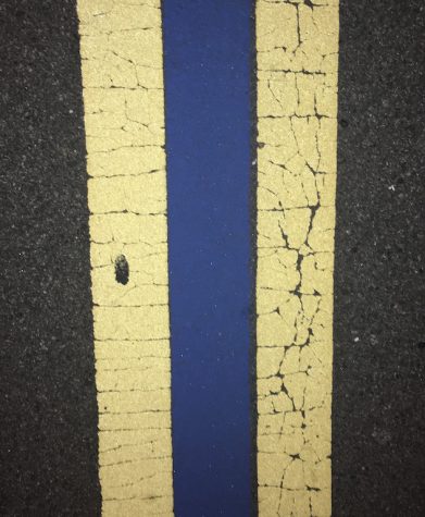 Blue street line symbolizes local community support for law enforcement