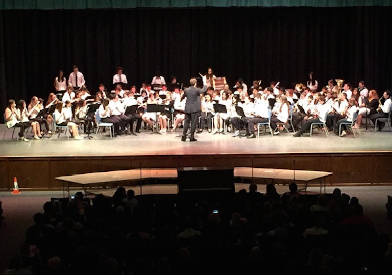 The middle school and high school bands perform together for the Carlstadt and East Rutherford communities.