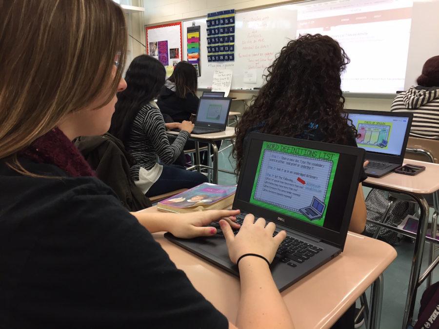 Becton students log on to Google Classroom on their Chromebooks to complete vocabulary review activities.