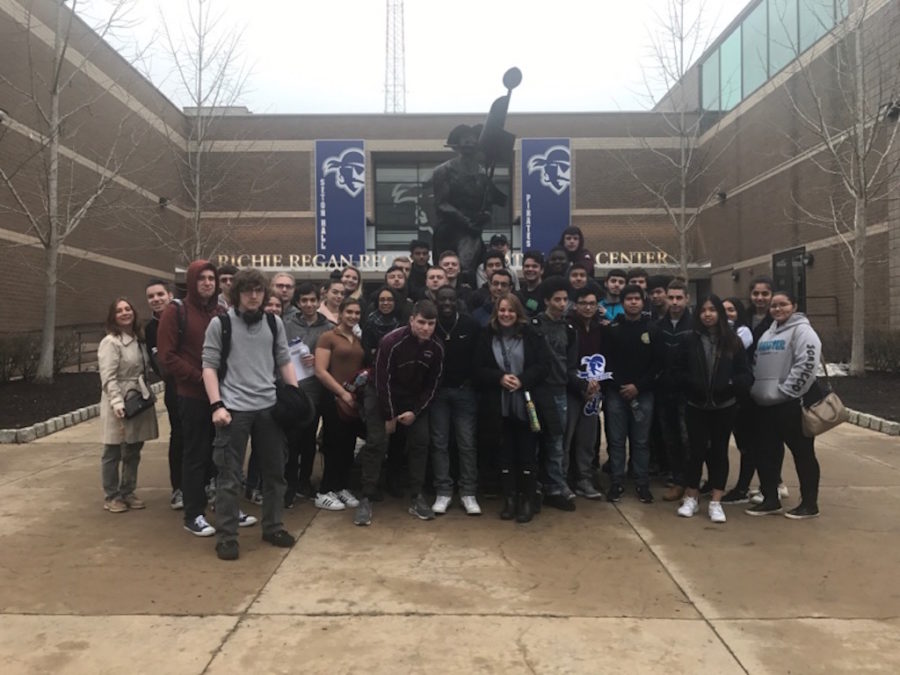 The juniors and seniors who are enrolled in the SAT/ACT course at Becton took a tour of Seton Hall University. 