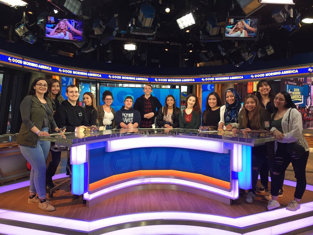 The Journalism I and II classes sit on the set of Good Morning America.
