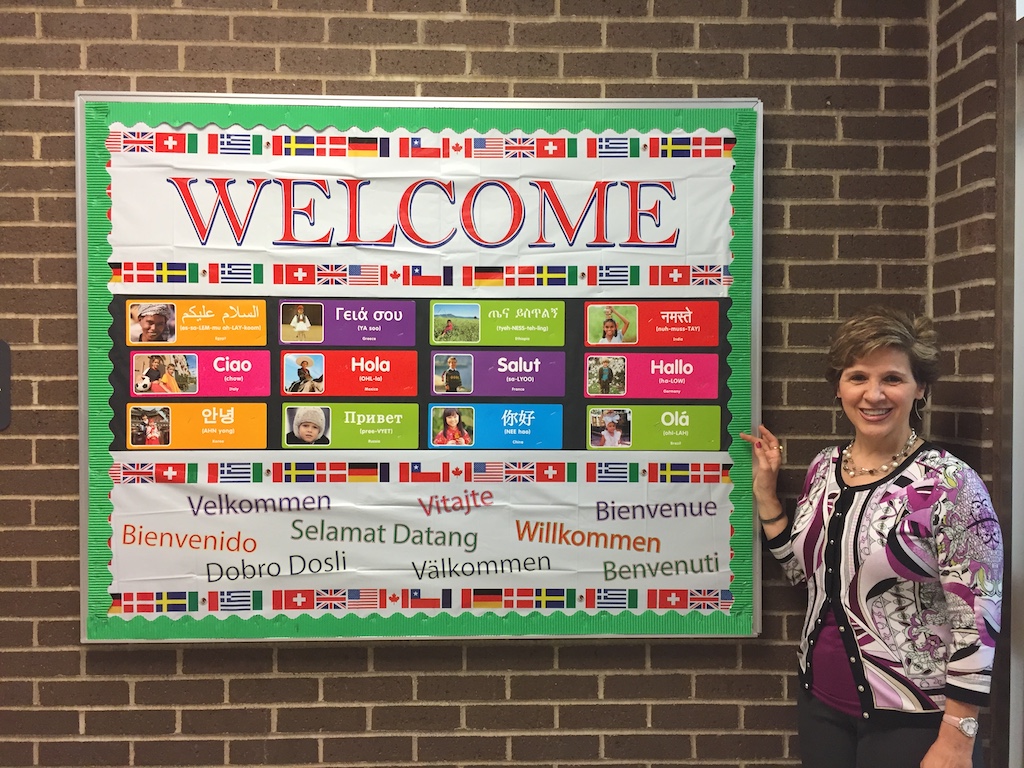 ESL Instructor Mrs. Gonzo designed a bulletin board to help educate Becton students on various languages.