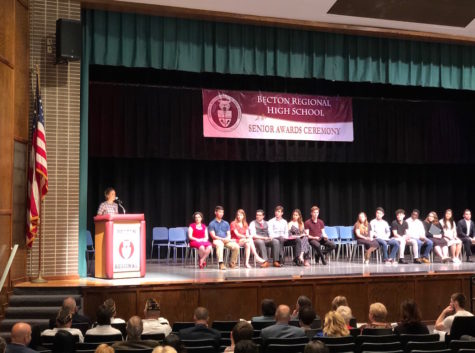 Nikki Dombrowski presents two deserving seniors with the Katherine Wickle-Ochipa Scholarship before receiving an unexpected scholarship of her own.