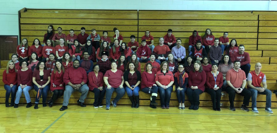 Becton Regional High School's staff and students show their support for heart disease awareness on National Wear Red Day.