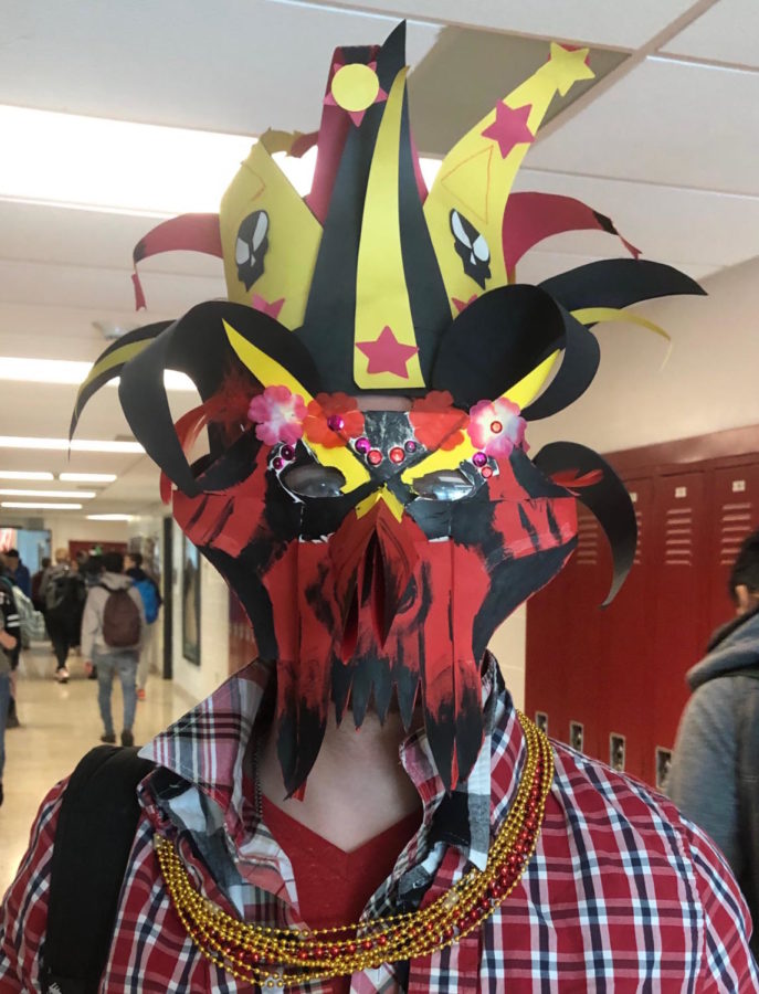 Alex Monahan, a Becton art student, created a vibrant mask to wear for Carnevale.