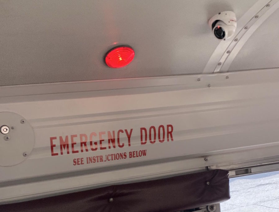 One of the cameras is located near the emergency exit of the bus.