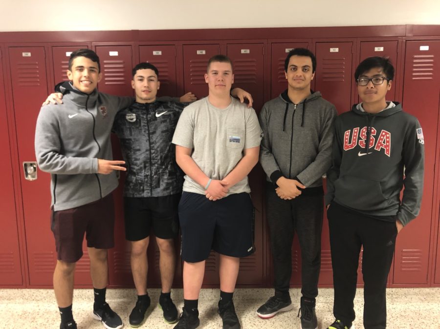 Carlstadt delegates include (from left to right) Anthony Lenoy, Alessandro Buffalino-Benameur & Dylan Caughey. East Rutherford delegates (from left to right) include Mario Barsoum and Dylan Valenzuela.