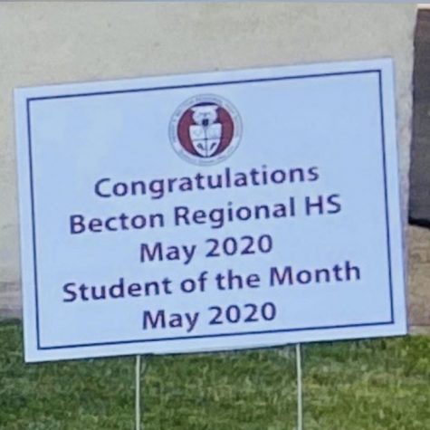 This celebratory sign adorns the entrance of Catherine Kim's home as Becton administration surprise another student of the month. 