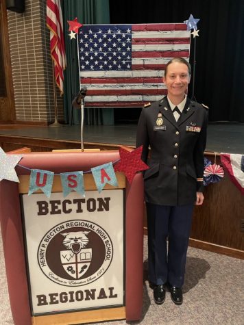 Becton graduate Sergeant Melissa Czarnogursky proudly shares her service moments with juniors and seniors.