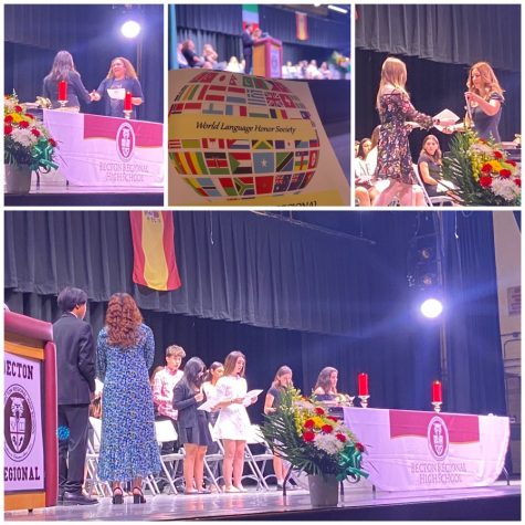 A collage showcasing the World Language Honor Society Induction.