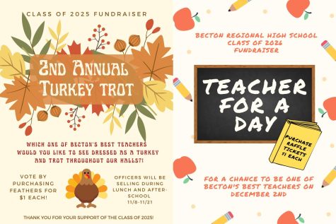Posters promoting Teacher For a Day and Turkey Trot fundraisers.