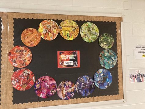 Winners of the Art Color Wheel hung in the halls of Becton!