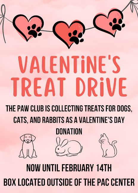 Paw Clubs poster for Valentines Day Treat Drive. 