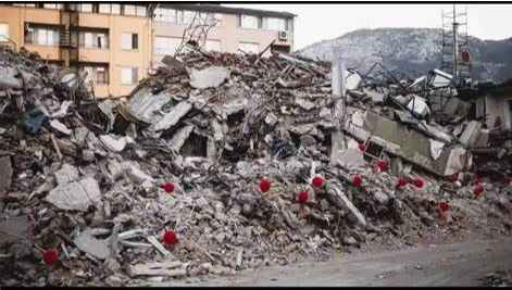 Rubble following earthquakes in Turkey and Syria. 
