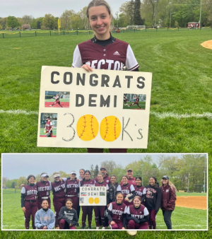 Demi and her teammates celebrating her 300th strikout and their victory against Ridgewood