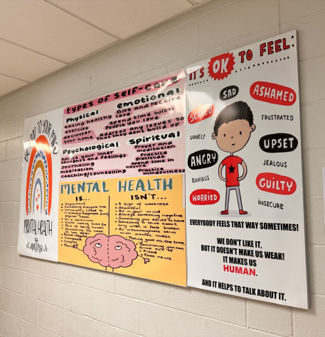 A display about Mental Health pictured in front of Bectons Gym 
