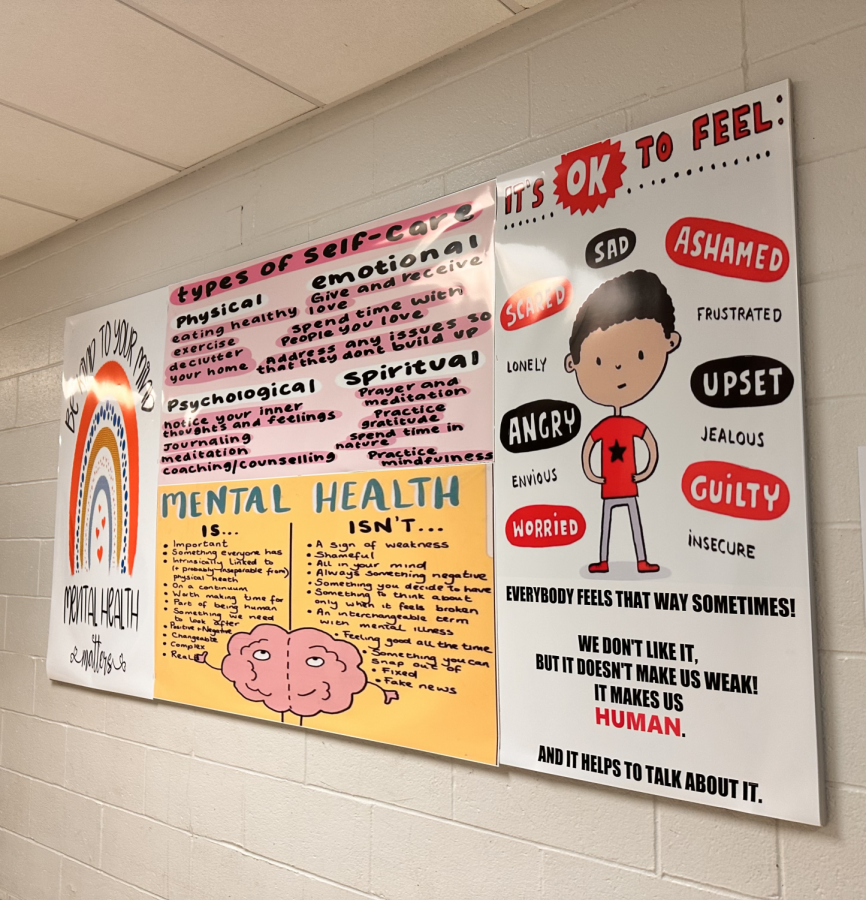 A display about Mental Health pictured in front of Becton's Gym 
