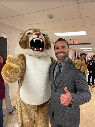 Dr. Sforza with our Becton Wildcat mascot!