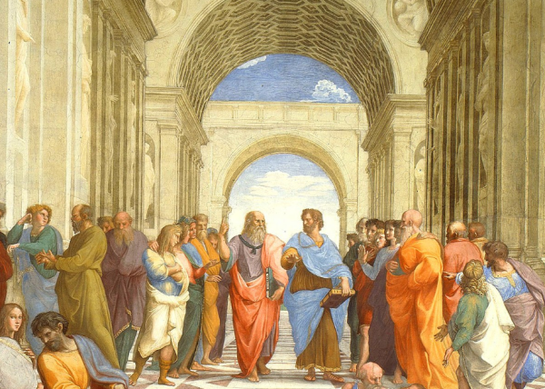 The School of Athens, by Italian Renaissance artist Raphael, portrays the greatest mathematicians, philosophers and scientists gathered together sharing their ideas and learning from each other.