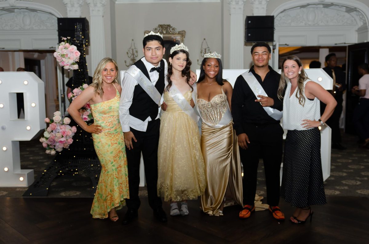 Our 2025 Prom Royalty Court, accompanied by Junior Class Advisor Ms. Polmann and Student Activities Coordinator Ms. O'Driscoll.